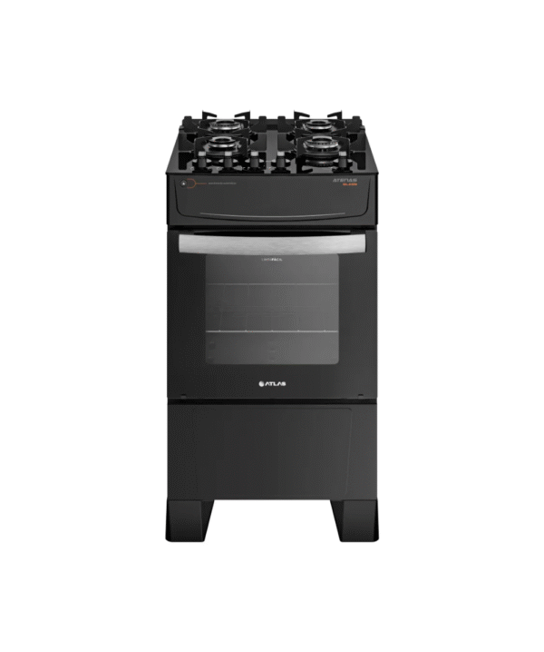 Fogão 4 Bocas Atlas Atenas Glass – Forno de 50 Litros, Cor Preta, 127/220V
