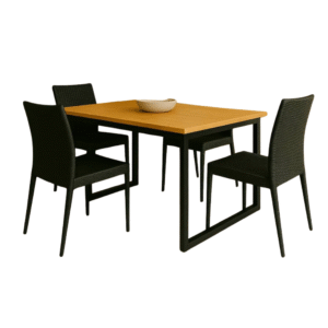 Mesa Vintage com Estrutura de Ferro Estilo Industrial e 4 Cadeiras Rattan