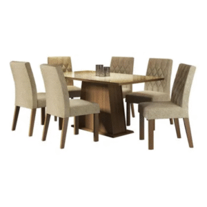 Sala de Jantar com Mesa de Tampo de Vidro e 6 Cadeiras Madesa Stéfani