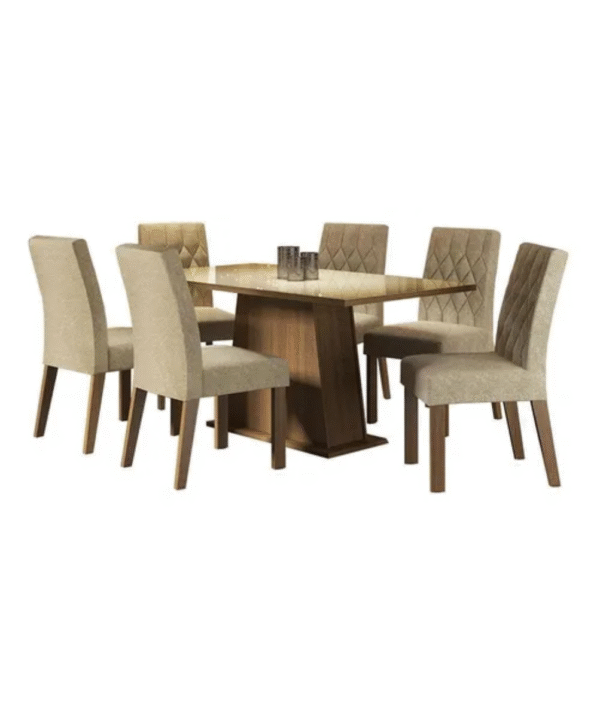Sala de Jantar com Mesa de Tampo de Vidro e 6 Cadeiras Madesa Stéfani