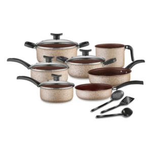 Conjunto de Panelas Antiaderente com 10 Peças – Linha Coffee Cappuccino, Teflon