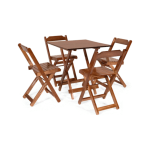 Jogo de Mesa para Bar Móveis Britz – 70x70cm, com 4 Cadeiras Dobráveis em Madeira Imbuia