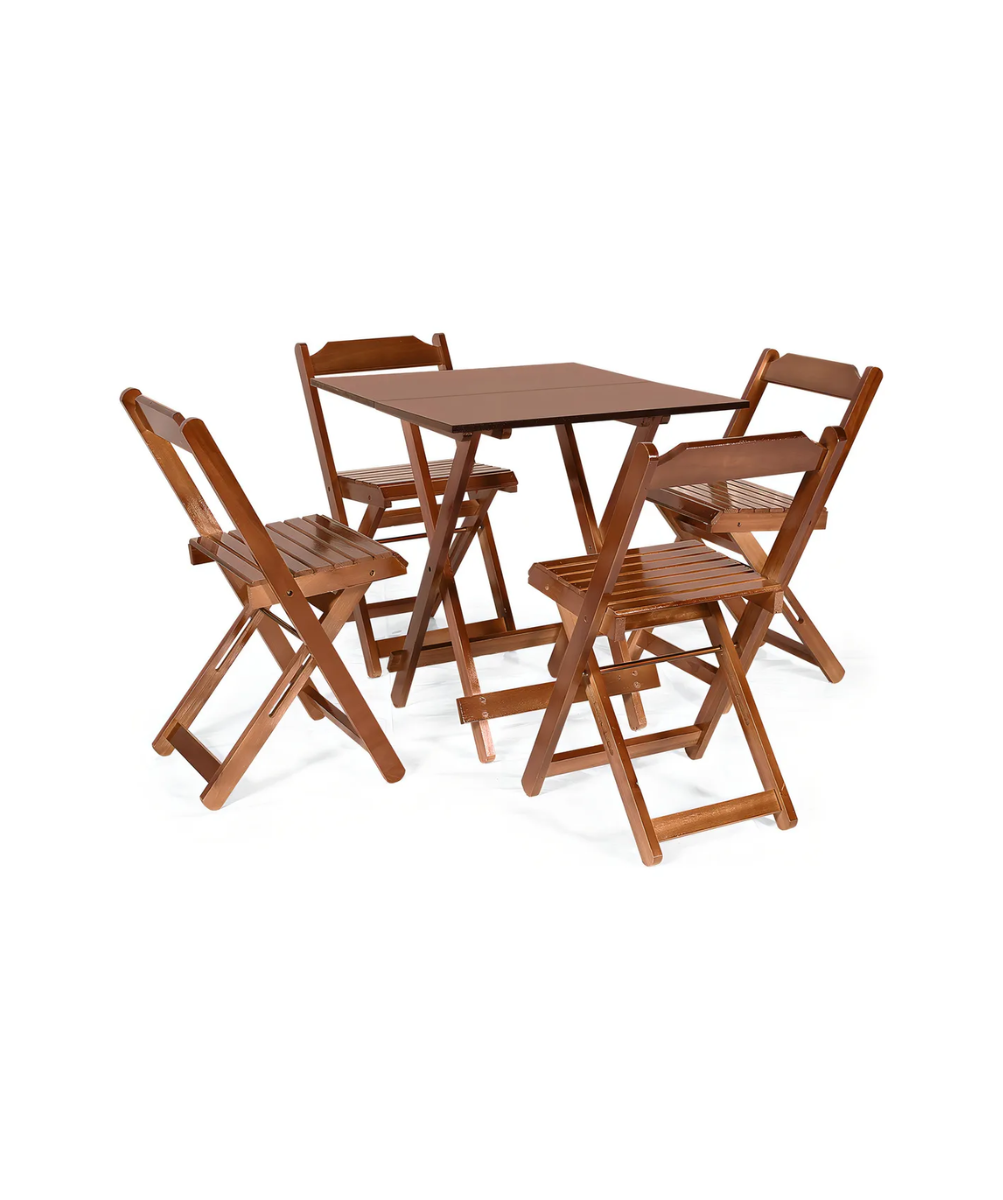 Jogo de Mesa para Bar Móveis Britz – 70x70cm, com 4 Cadeiras Dobráveis em Madeira Imbuia