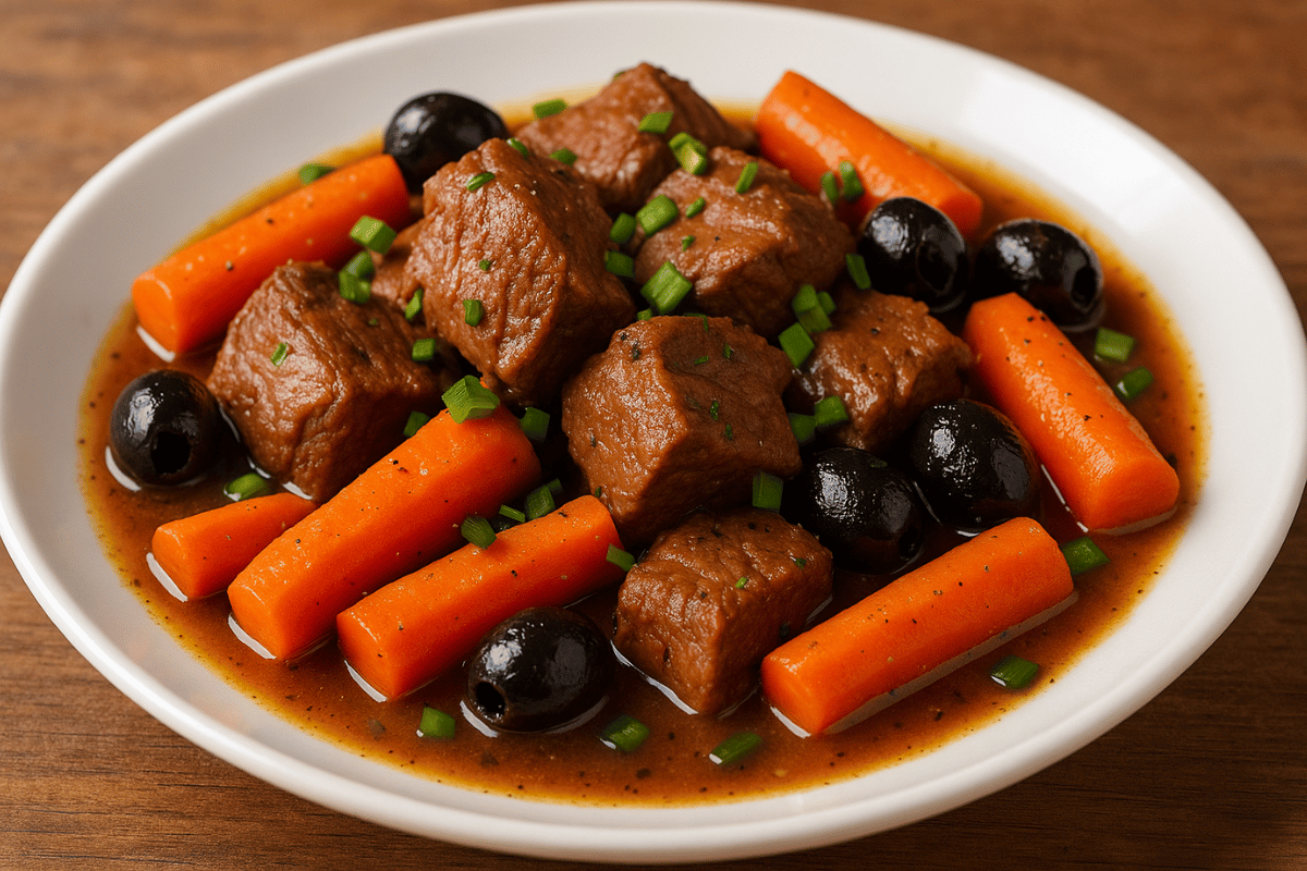 Acém de Panela com Cenoura e Azeitonas Receitas Familiares blog de receita