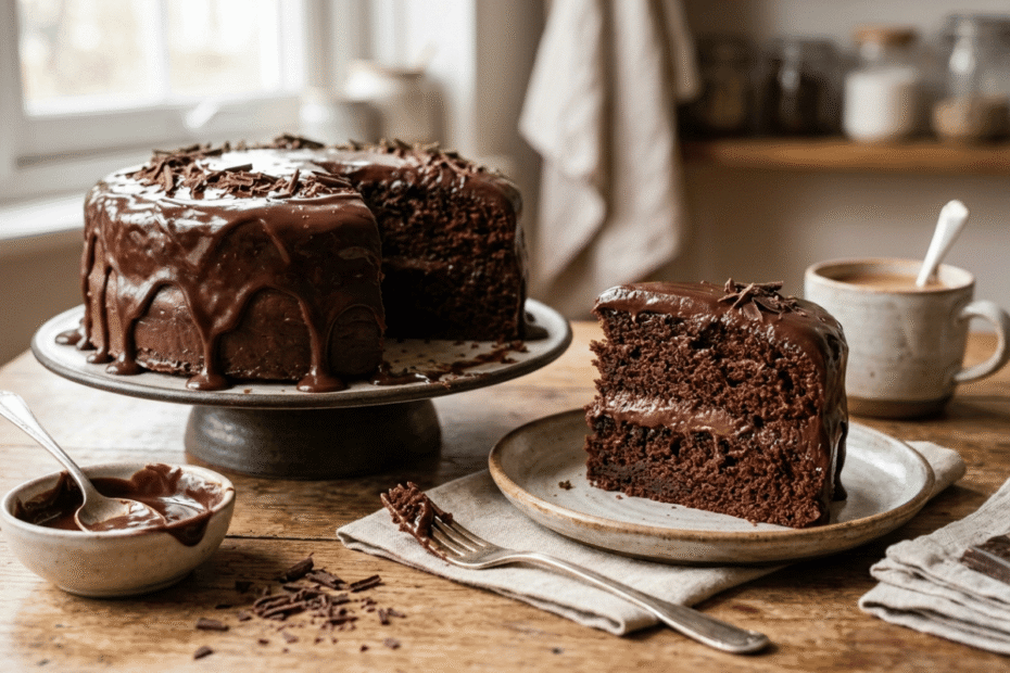 Bolo de chocolate e calda de chocolate, o segredo para uma massa fofa e cobertura cremosa, Receitas Familiares blog de receita