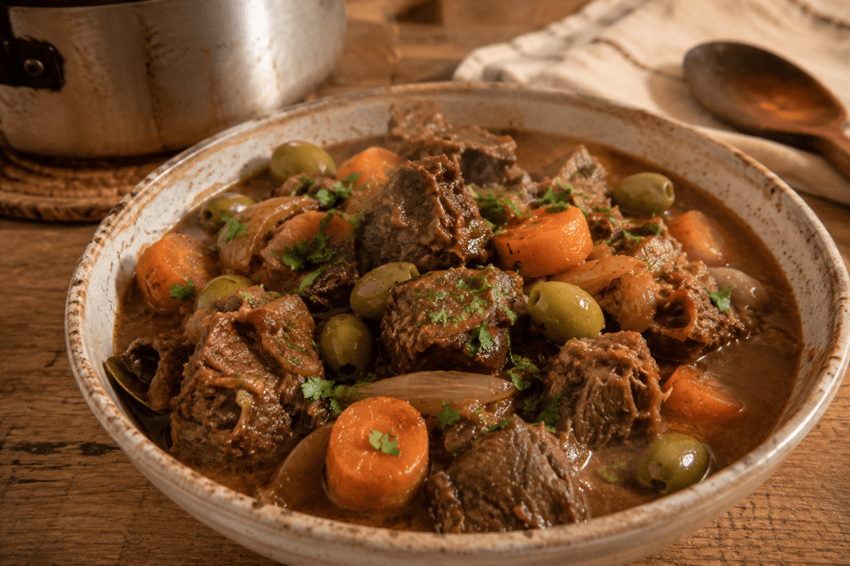 Acém de Panela com Cenoura e Azeitonas