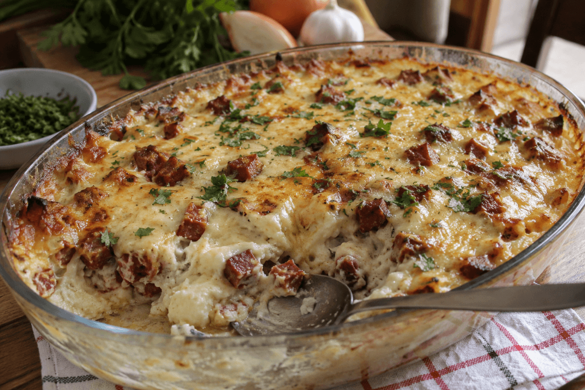 Aipim com Calabresa ao Forno