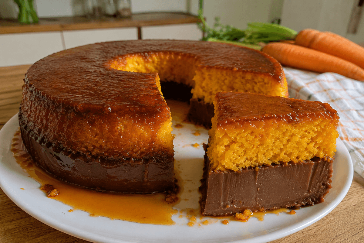 Bolo de cenoura com pudim de chocolate é uma receita cremosa