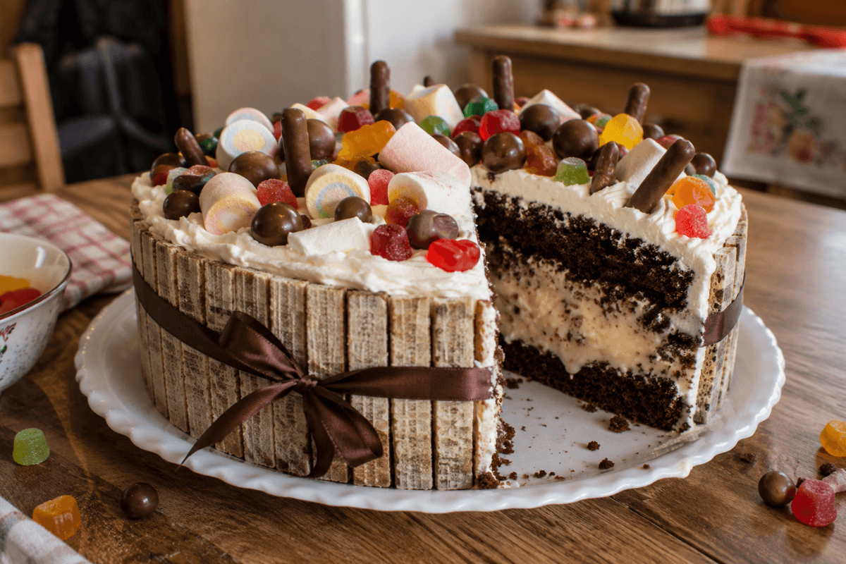 Bolo de chocolate com guloseimas inesquecível
