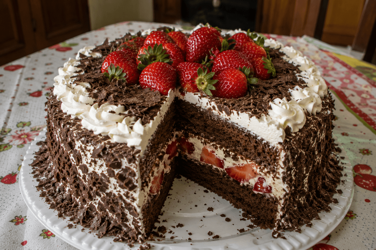Bolo de morango e chocolate profissional é uma receita recheada