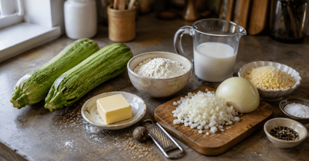Ingredientes da receita de Abobrinha com Molho Branco