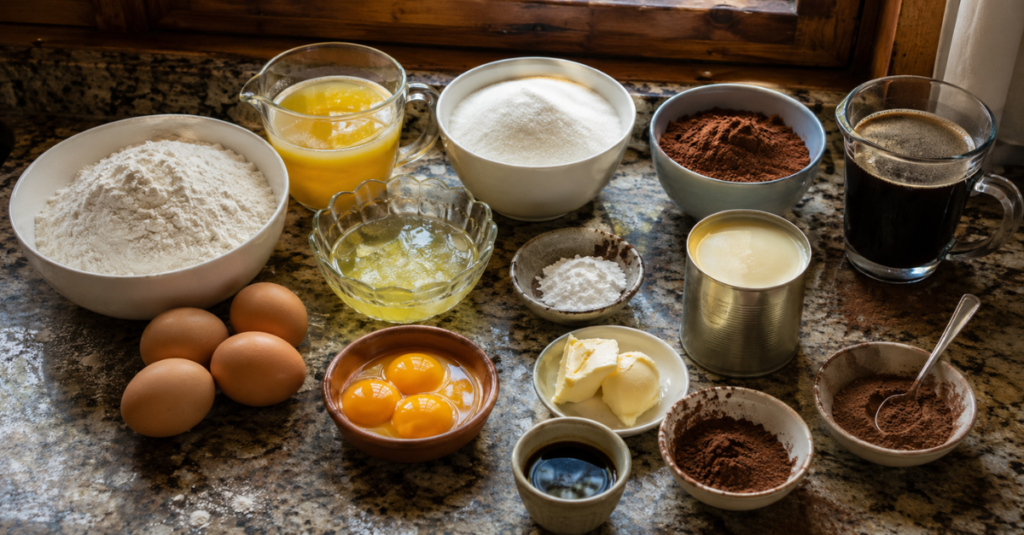 Ingredientes da receita de Bolo de café com chocolate 