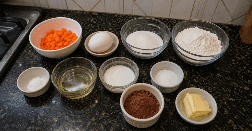 Ingredientes da receita de Bolo de cenoura de caneca em 5 Minutos