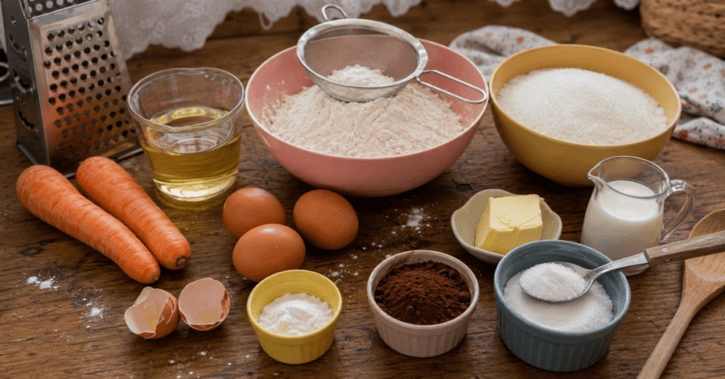Ingredientes da receita de Bolo de cenoura fofinho