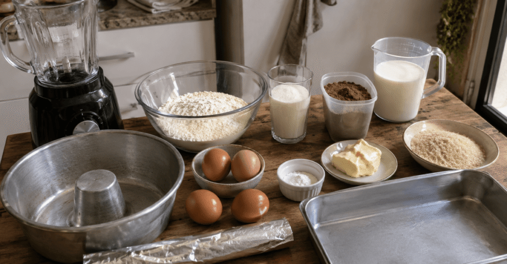 Ingredientes da receita de Bolo de chocolate com pudim de leite condensado