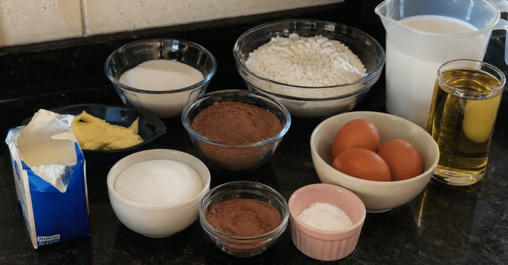 Ingredientes da receita de Bolo de chocolate cremoso
