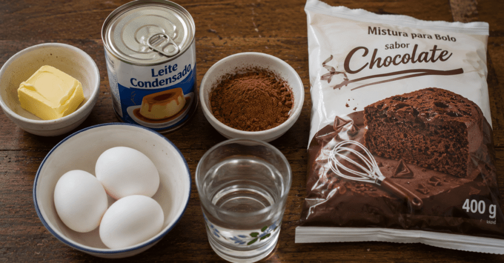 Ingredientes da receita de Bolo de chocolate de microondas