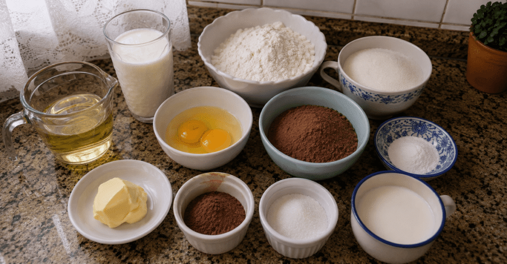 Ingredientes da receita de Bolo de chocolate no liquidificador