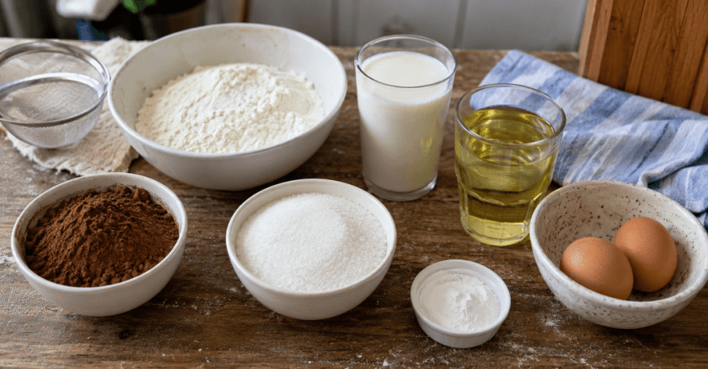 Ingredientes da receita de Bolo de chocolate perfeito de liquidificador