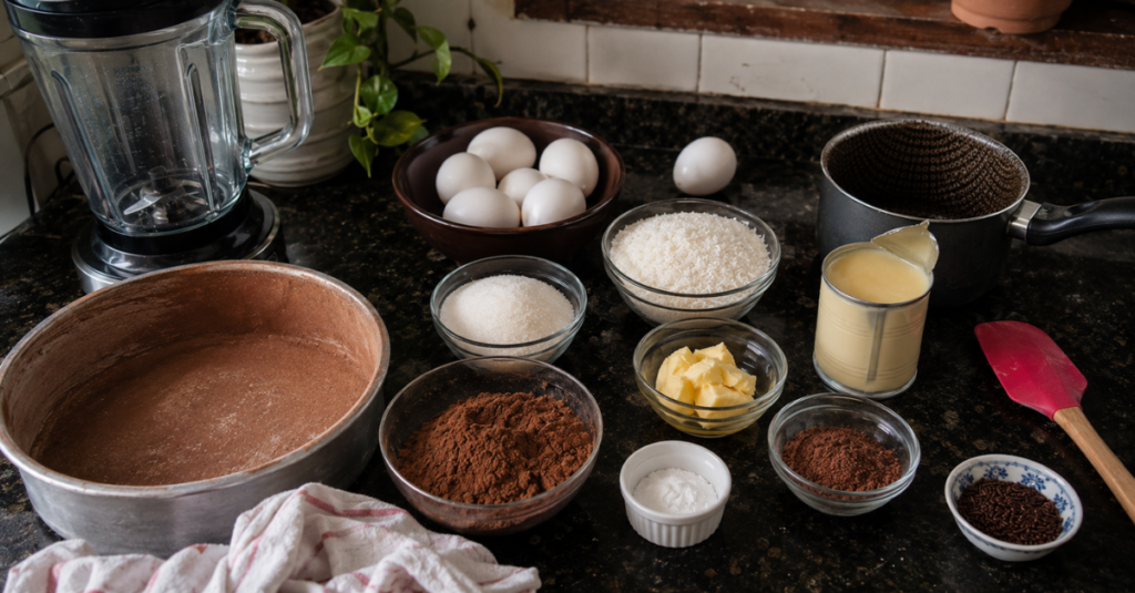 Ingredientes da receita de Bolo de chocolate sem farinha