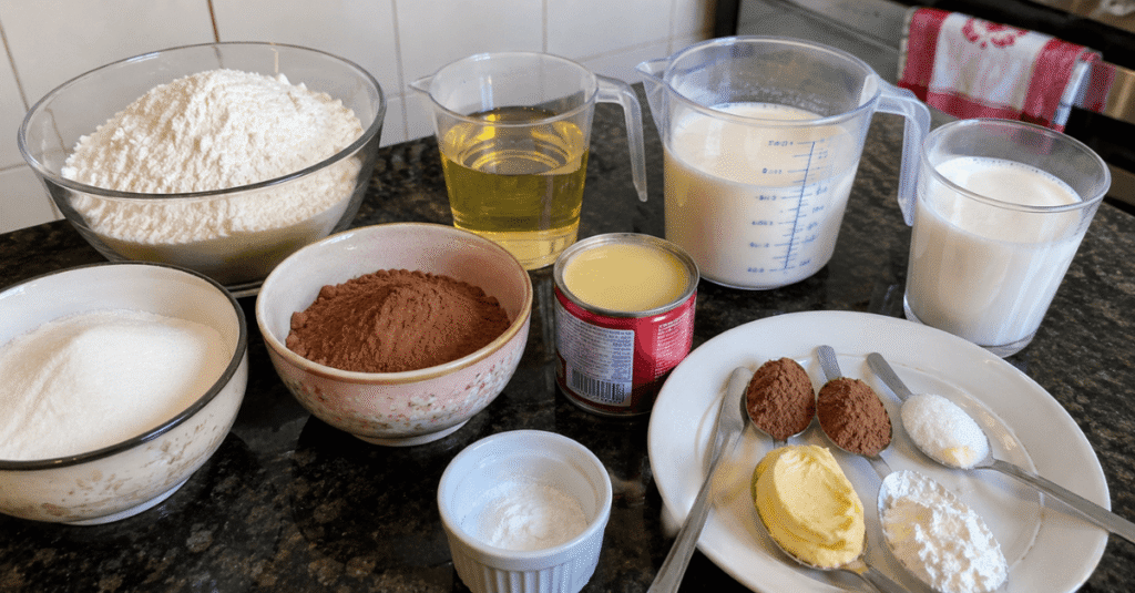 Ingredientes da receita de Bolo de chocolate sem ovo