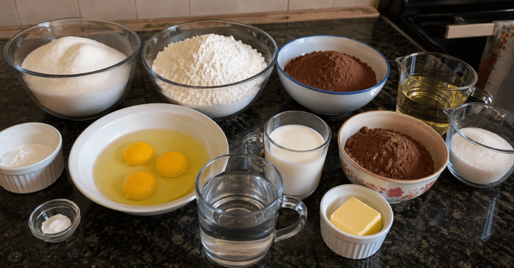 Ingredientes da receita de Bolo de chocolate simples