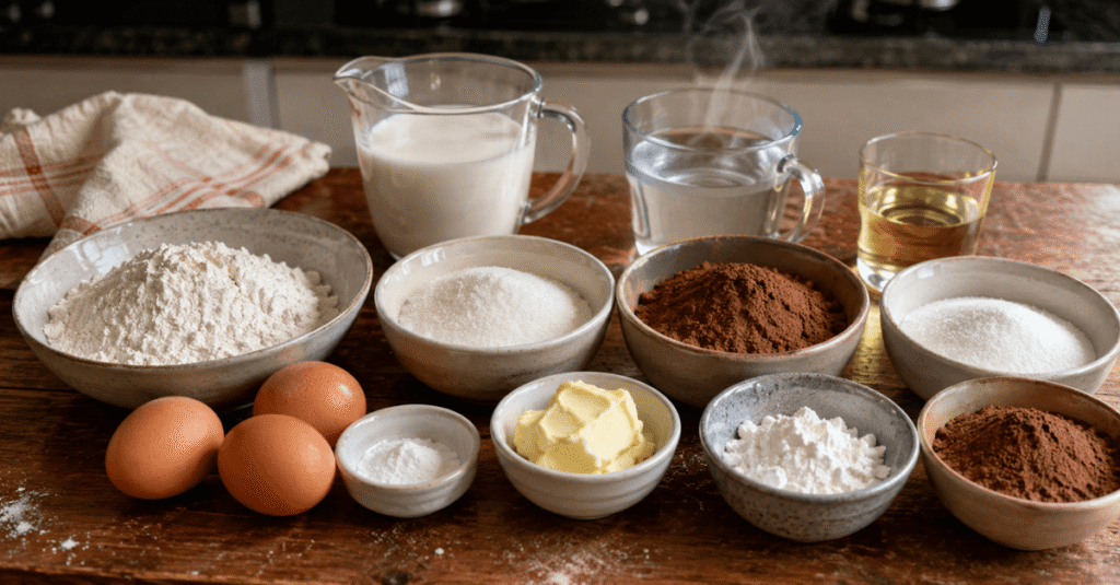 Ingredientes da receita de Bolo fácil de chocolate no liquidificador
