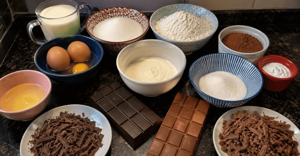 Ingredientes da receita de Bolo mousse de chocolate aerado com massa leve