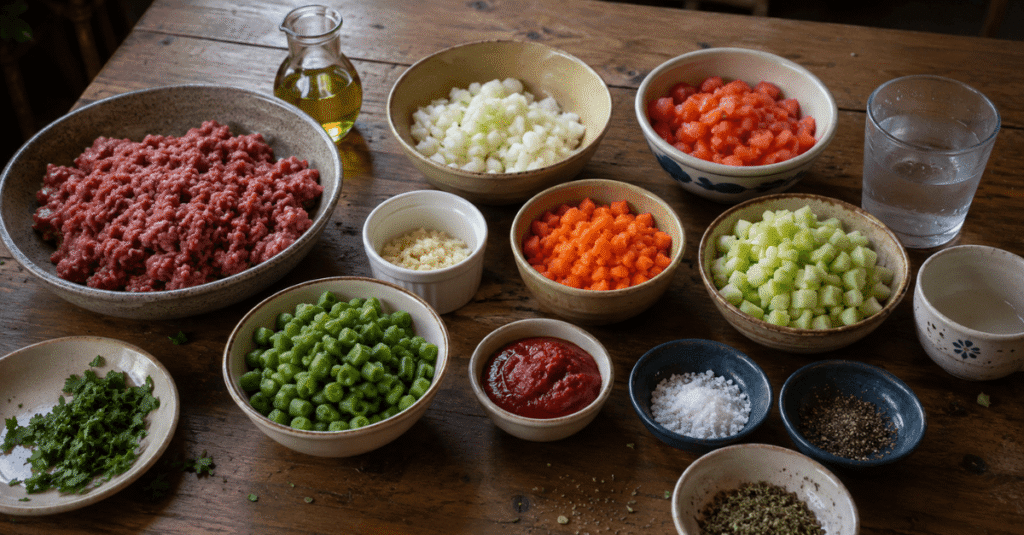 Ingredientes da receita de Carne Moída com Legumes