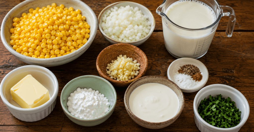 Ingredientes da receita de Creme de Milho Acompanhamento Cremoso