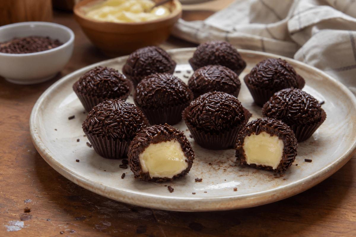 Brigadeiro recheado com creme de leite Ninho