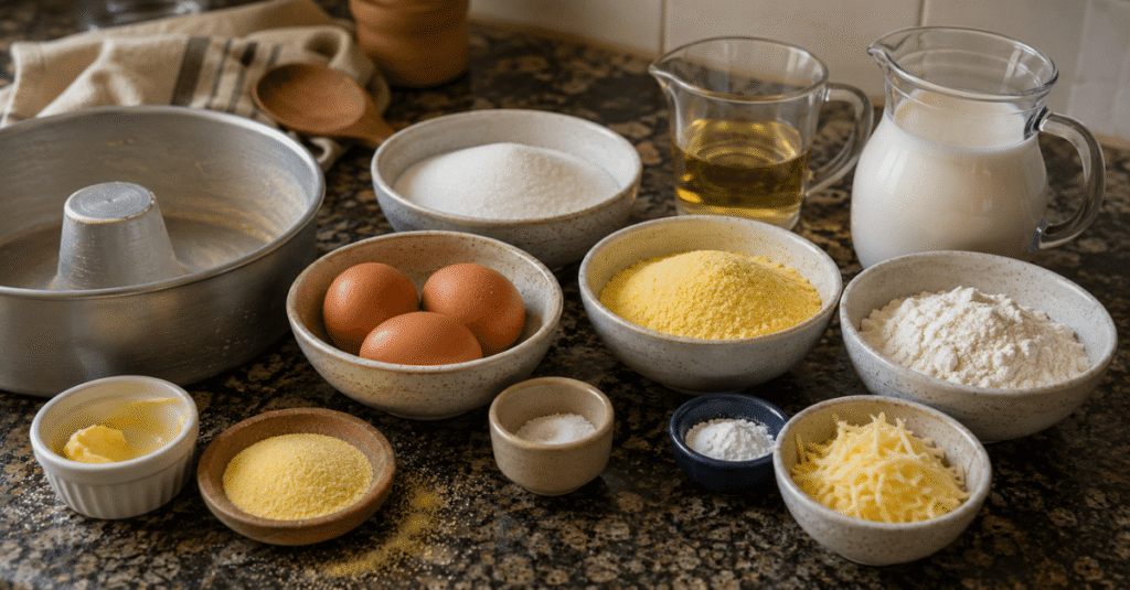 Ingredientes da receita de Bolo de fubá cremoso