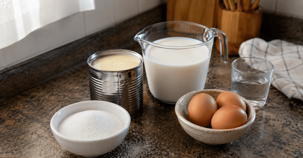 Ingredientes da receita de Pudim de leite condensado
