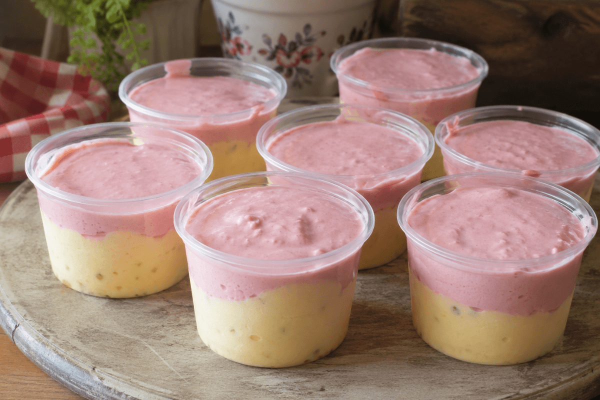 Sobremesa gelada de morango e maracujá